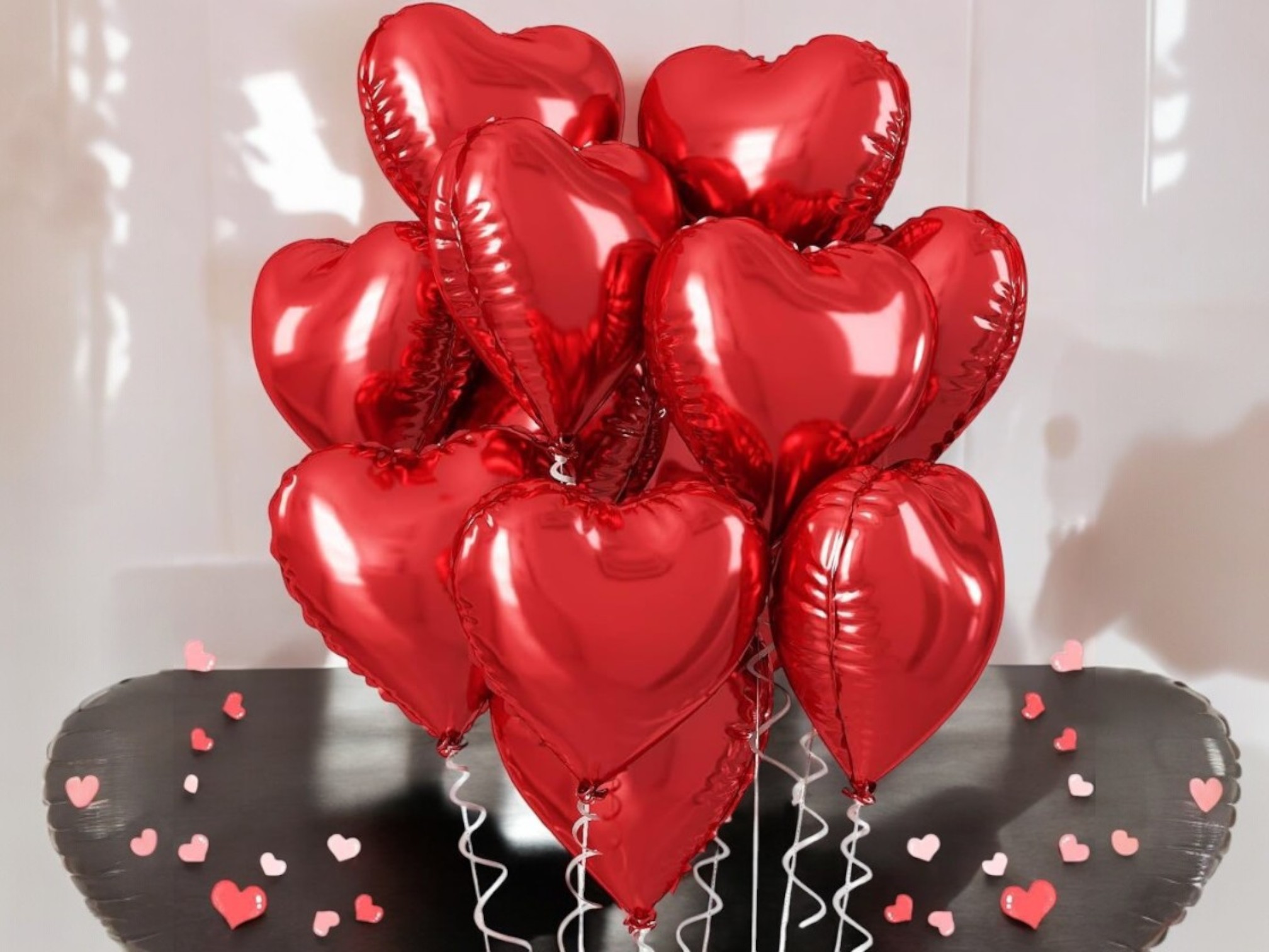 10 Red Heart Balloons Helium Foil