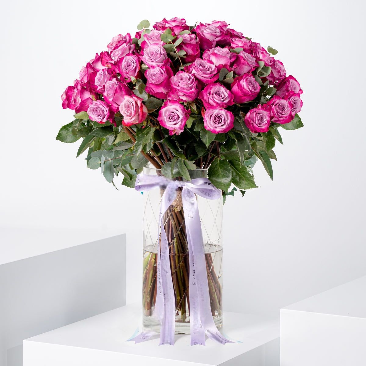 50 Deep Purple Roses Vase