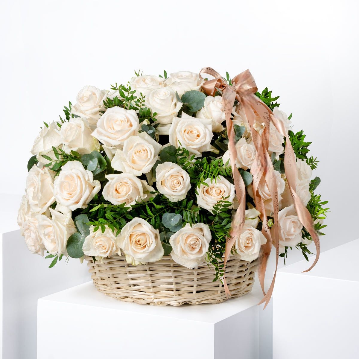 100 White Roses  Basket