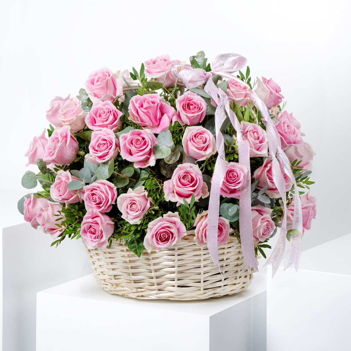 100 Pink Roses Basket