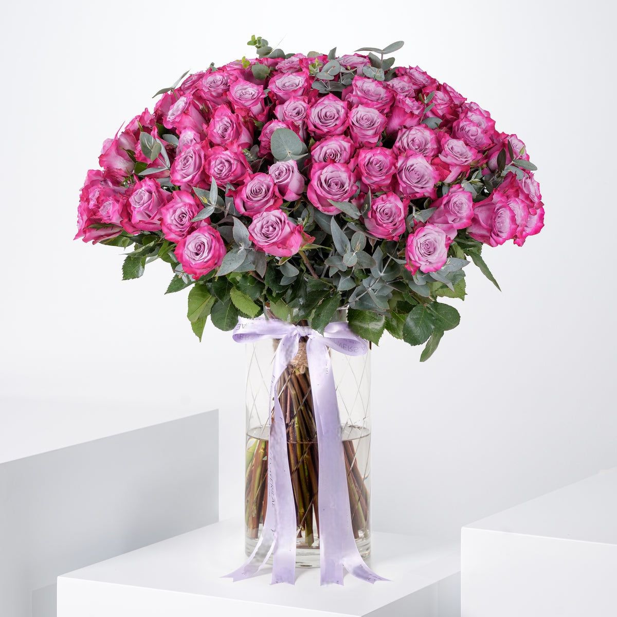 100 Deep purple Roses Vase