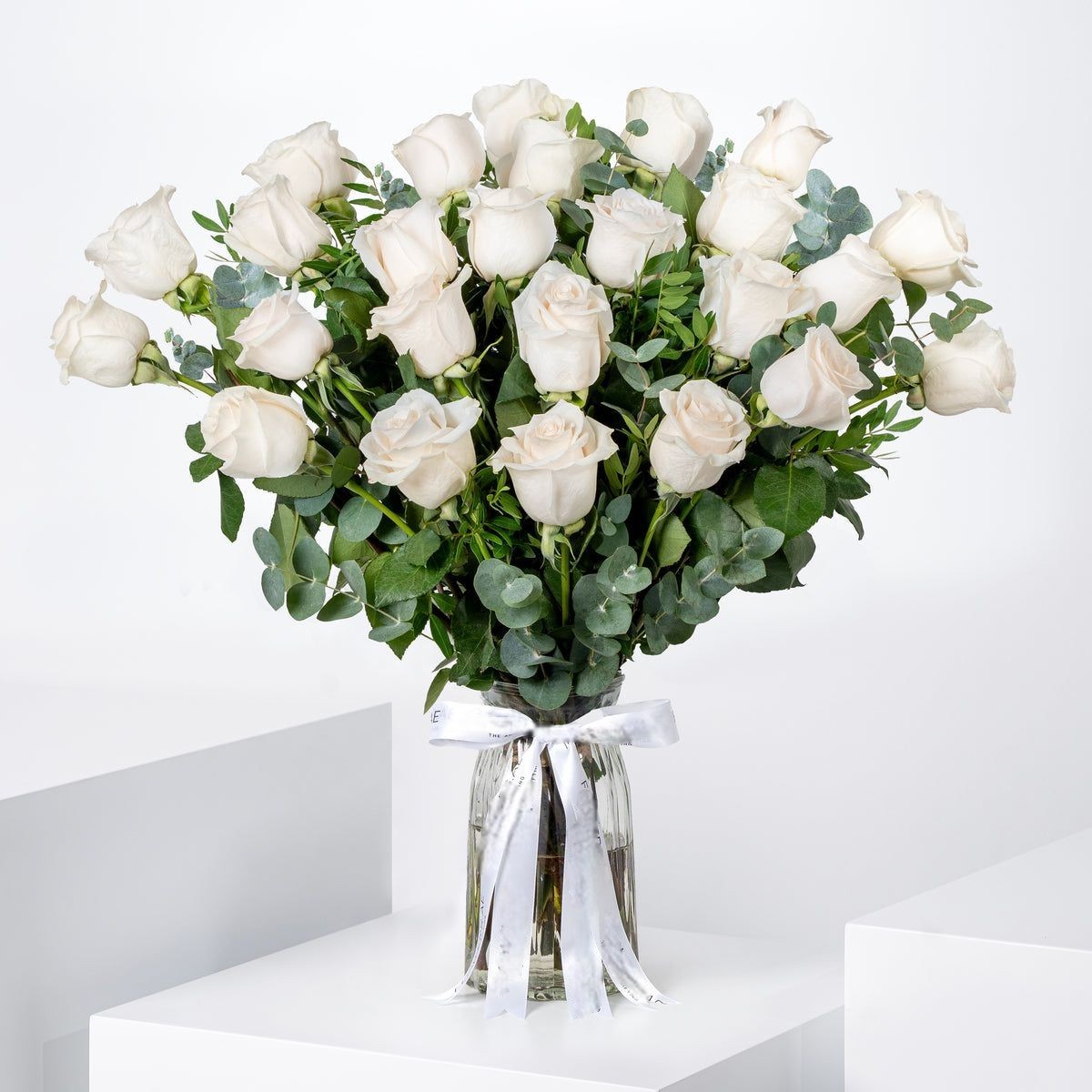 25 White Roses Vase